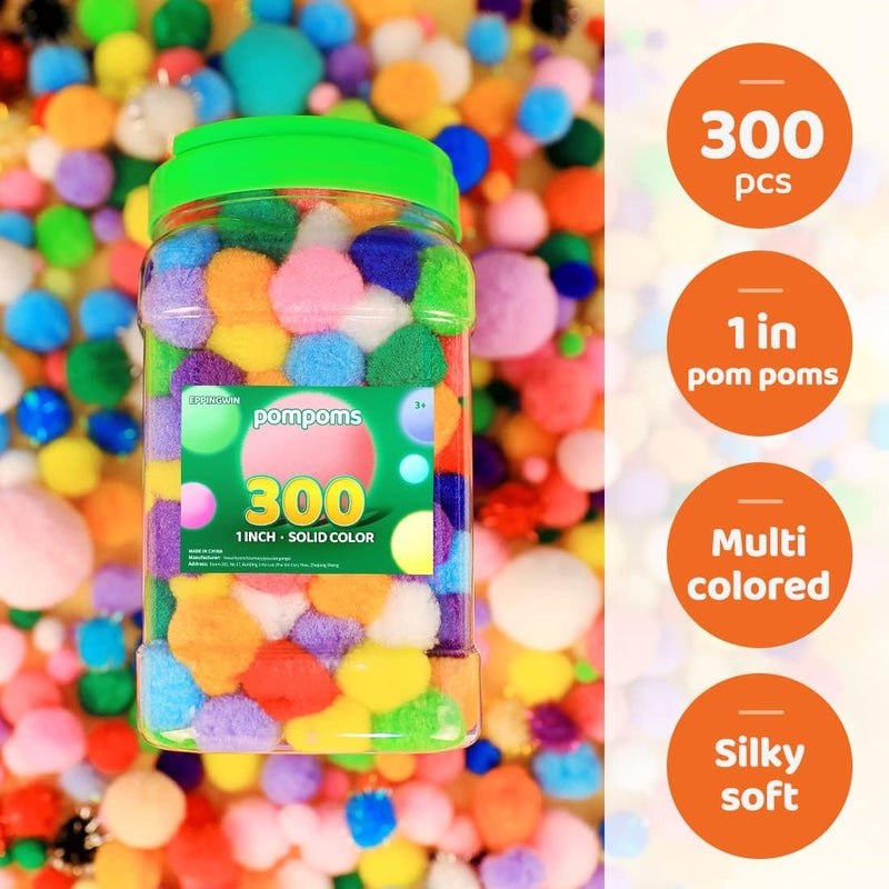 Eppingwin 300pcs 1 Inch Multi-Colored Pom Poms, Soft Pompoms for Crafts, Pom pom Balls for Arts & Crafts DIY Projects(Multi Color) - Image 1